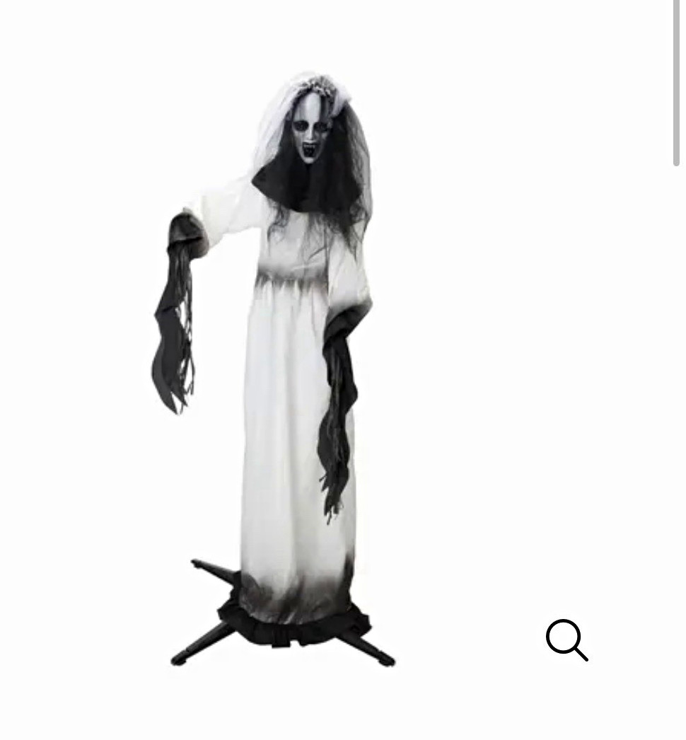 Halloween Animatronic Bride Prop 5.7 ft Haunted Decoration, White/Black creepy 