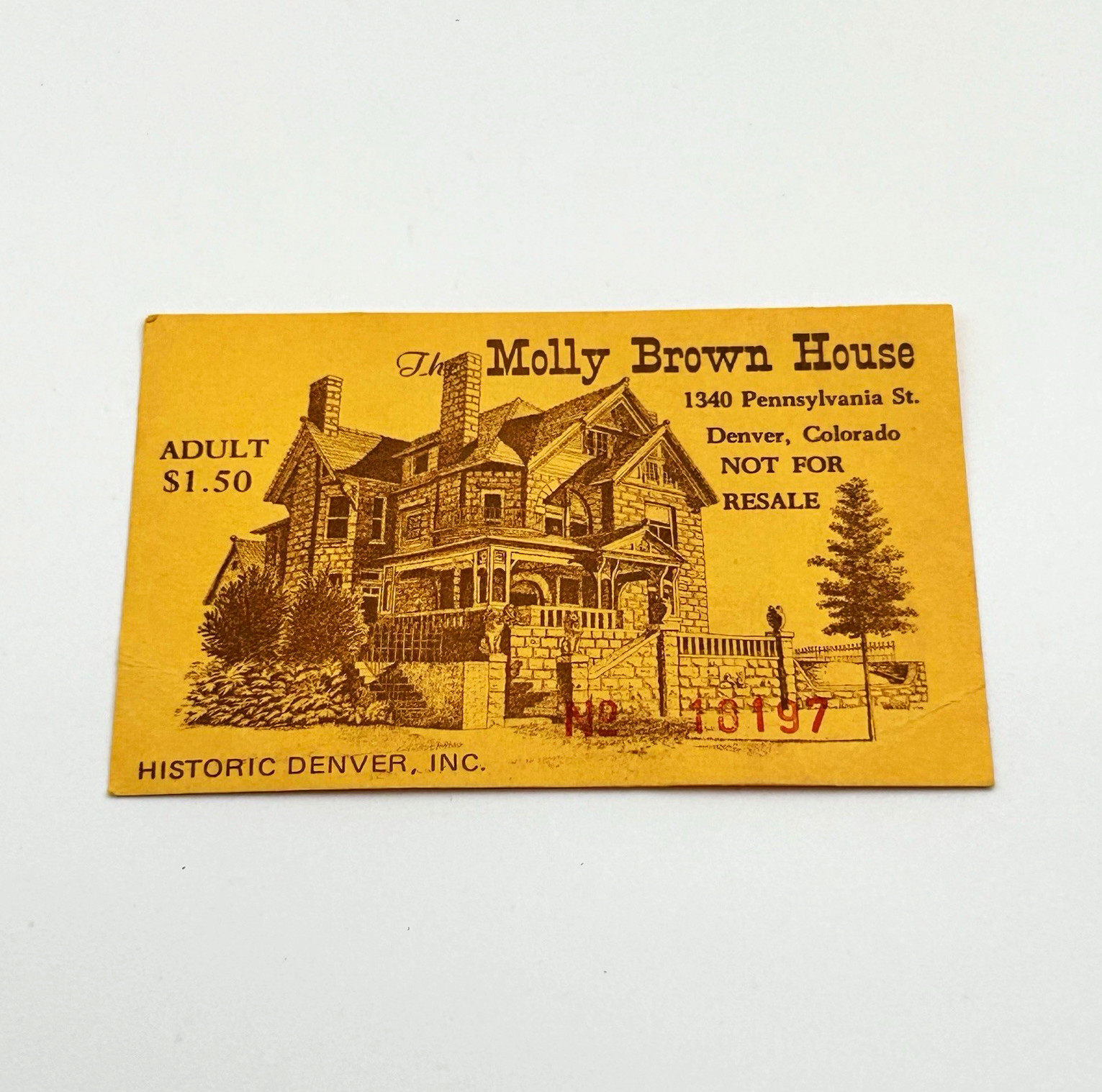 VTG Molly Brown House Denver CO Admission Ticket Historic Denver Inc Adult $1.50