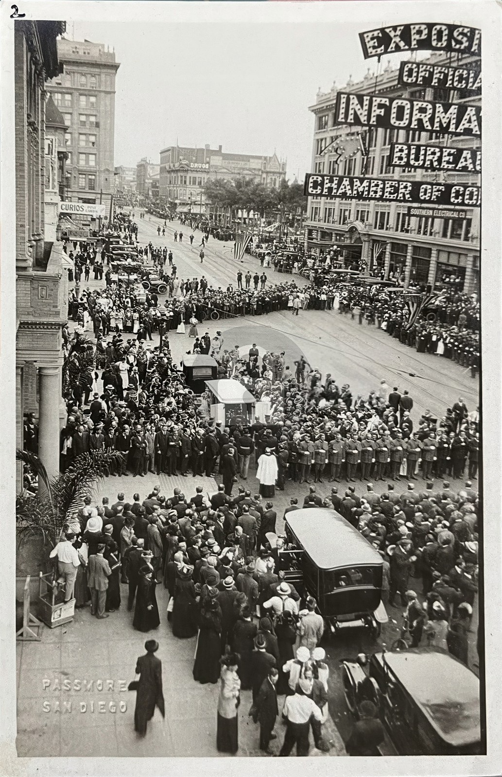 c1915 Downtown San Diego Panama California Exposition Broadway Crowd RPPC COPY