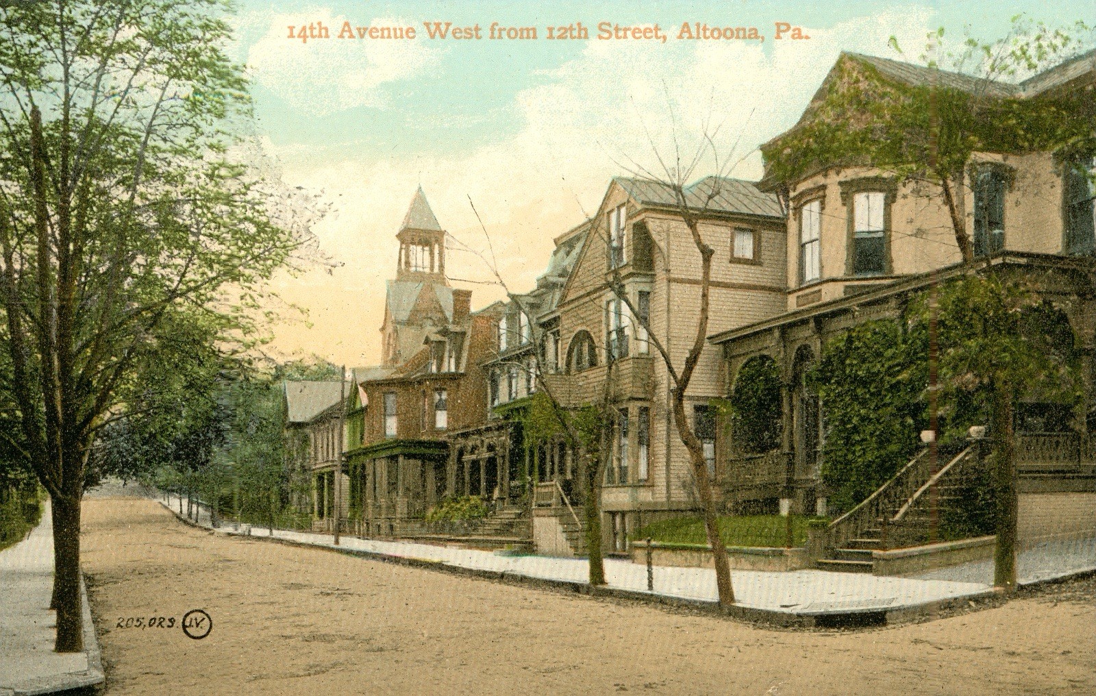 Altoona, Pa Postcard c1908 14th Avenue West from 12th Street Residential. N
