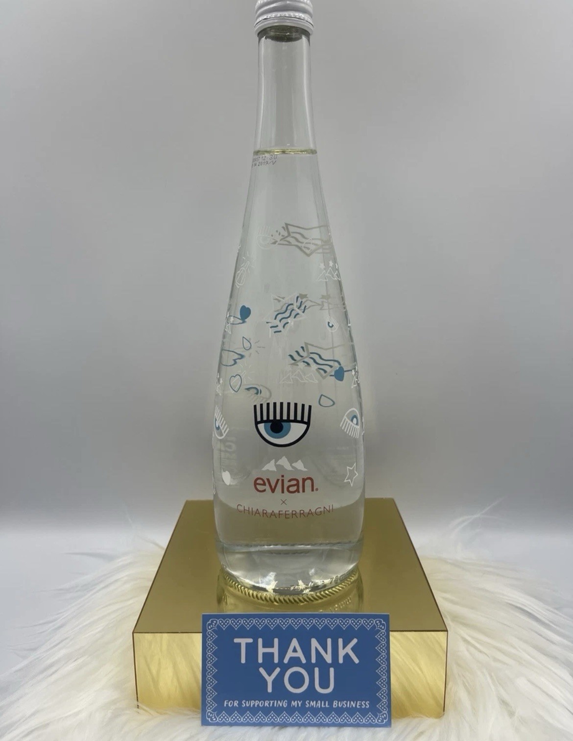 Evian X Chiara Ferragni glass water Bottle. Limited Edition 2019 New Never Open