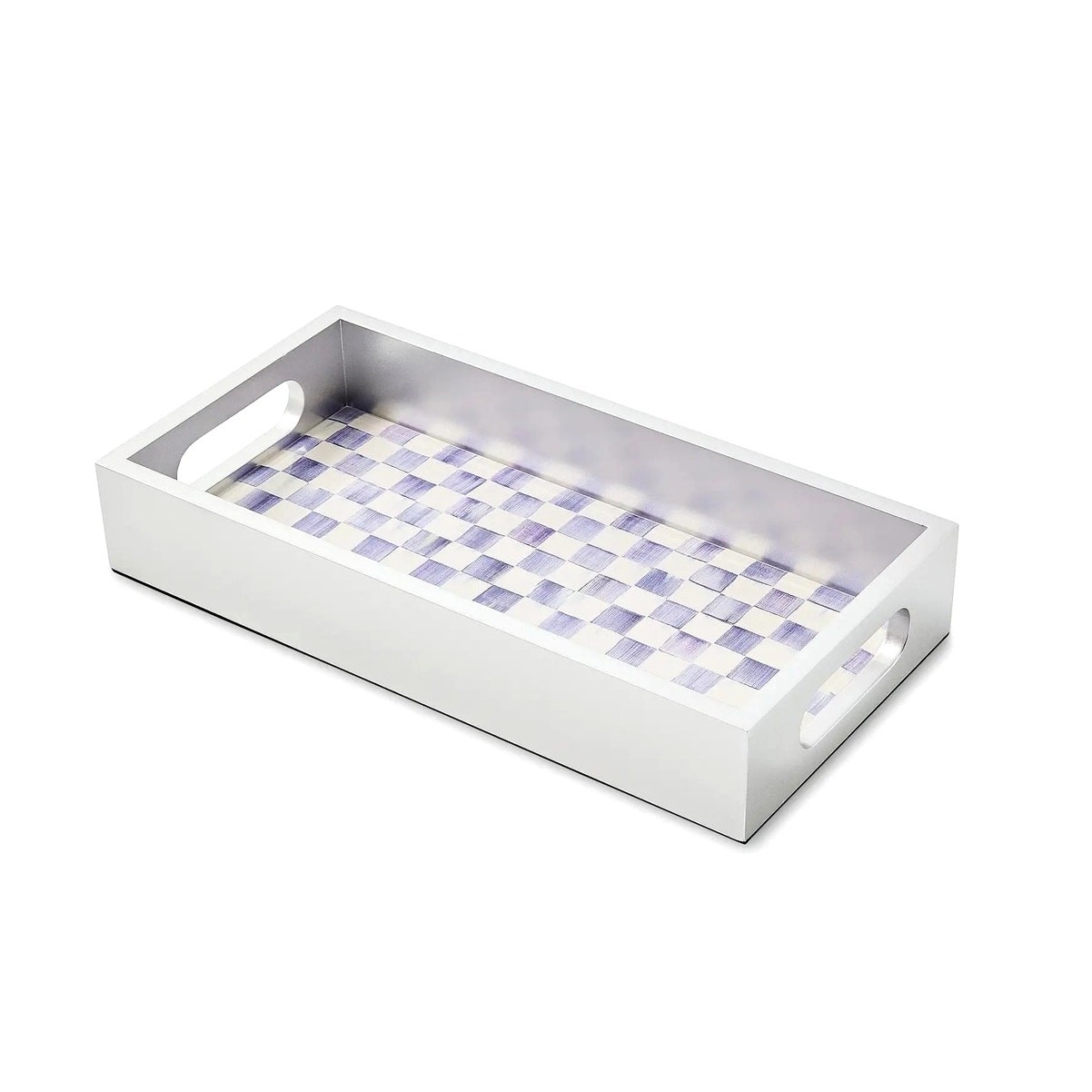 Mackenzie Childs Violet Check Glass Vanity Tray New in Original Box