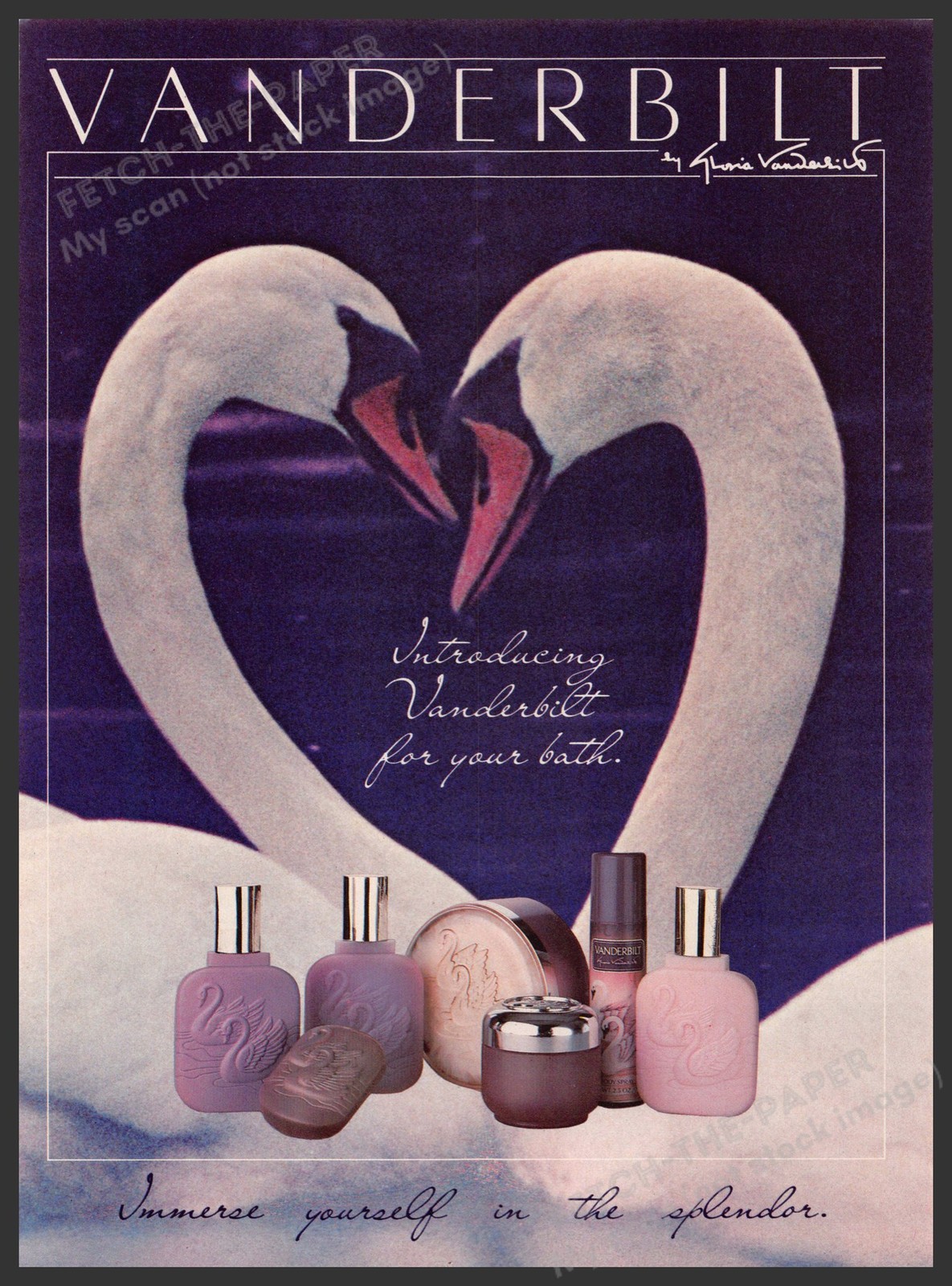 Vanderbilt 1980s Print Advertisement 1984 Heart Swans (Not the Product)