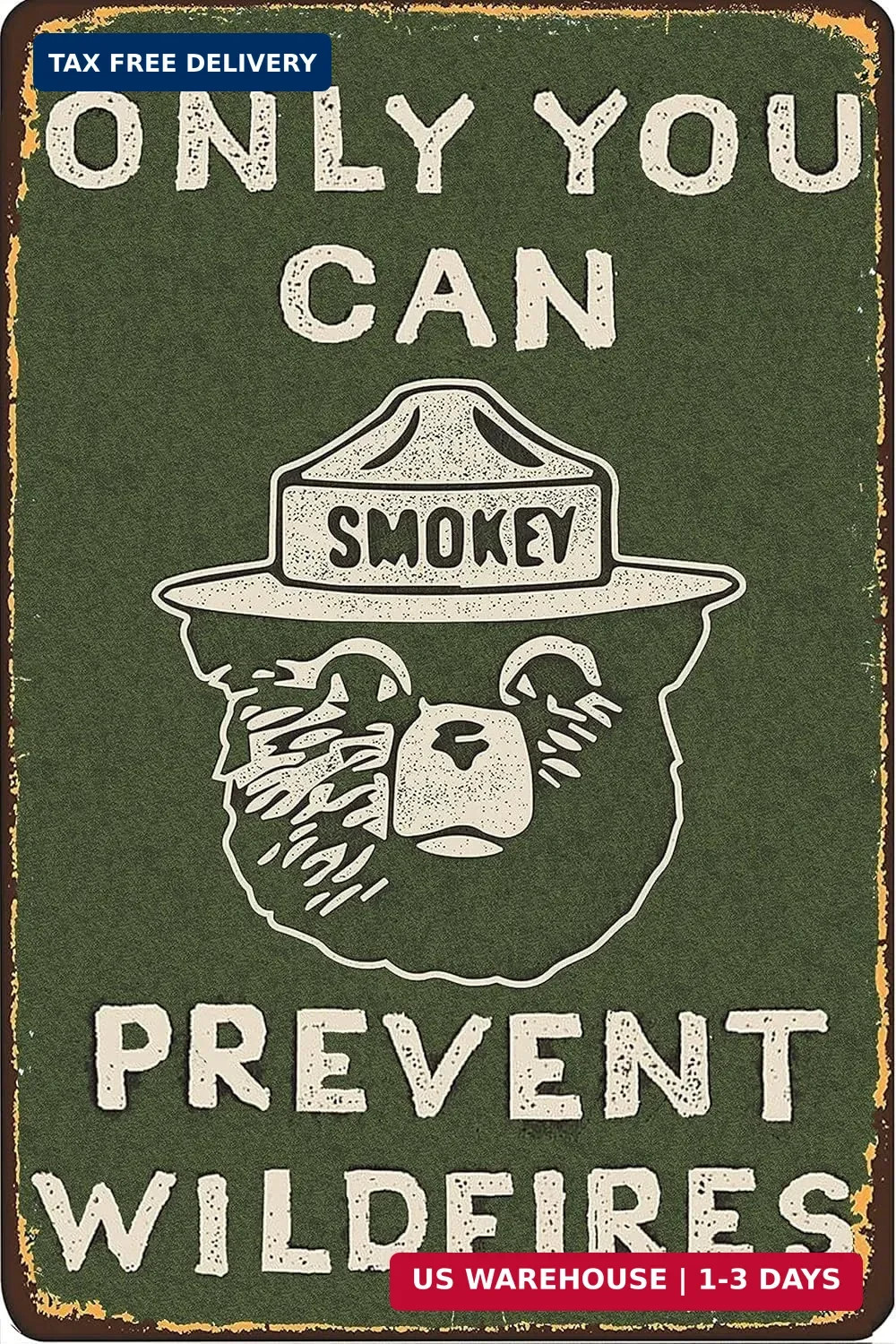 Vintage Metal Sign Smokey Bear Retro Metal Tin Sign Aluminum Sign for H