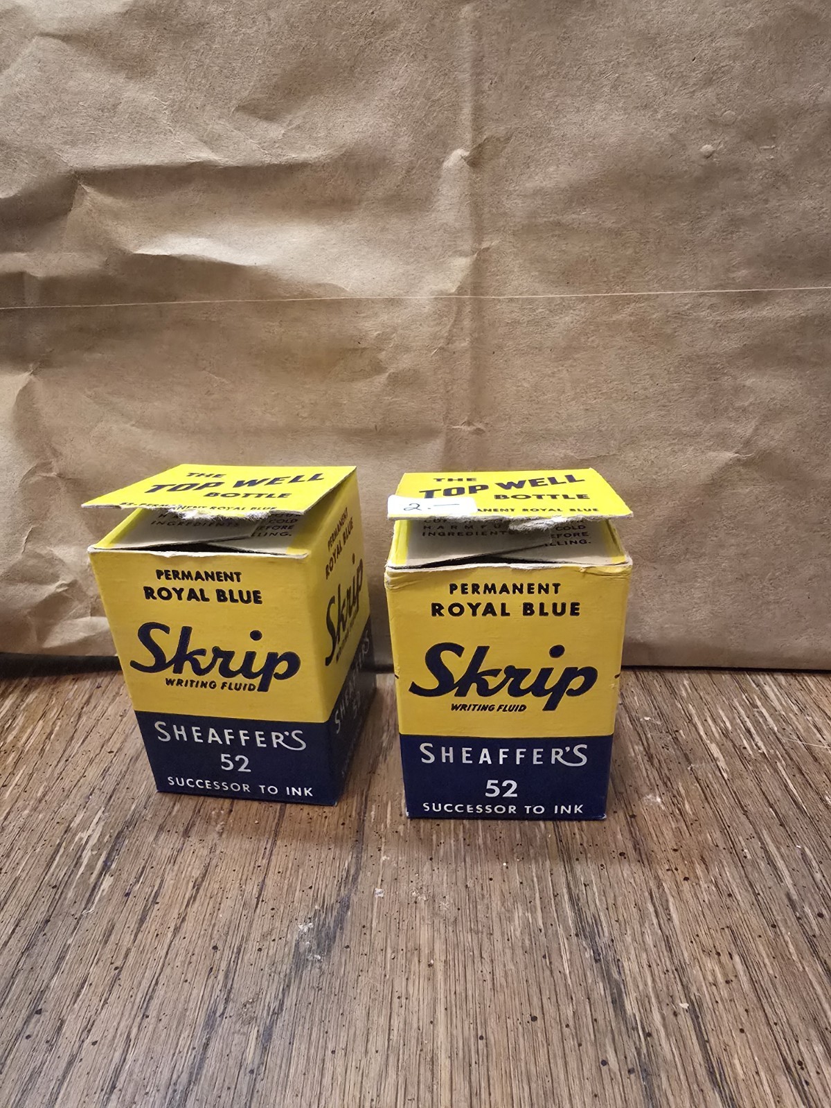 Vintage Lot of 2 Sheaffer\'s Skrip Ink Bottles #52 Royal Blue w/ Boxes 1950s