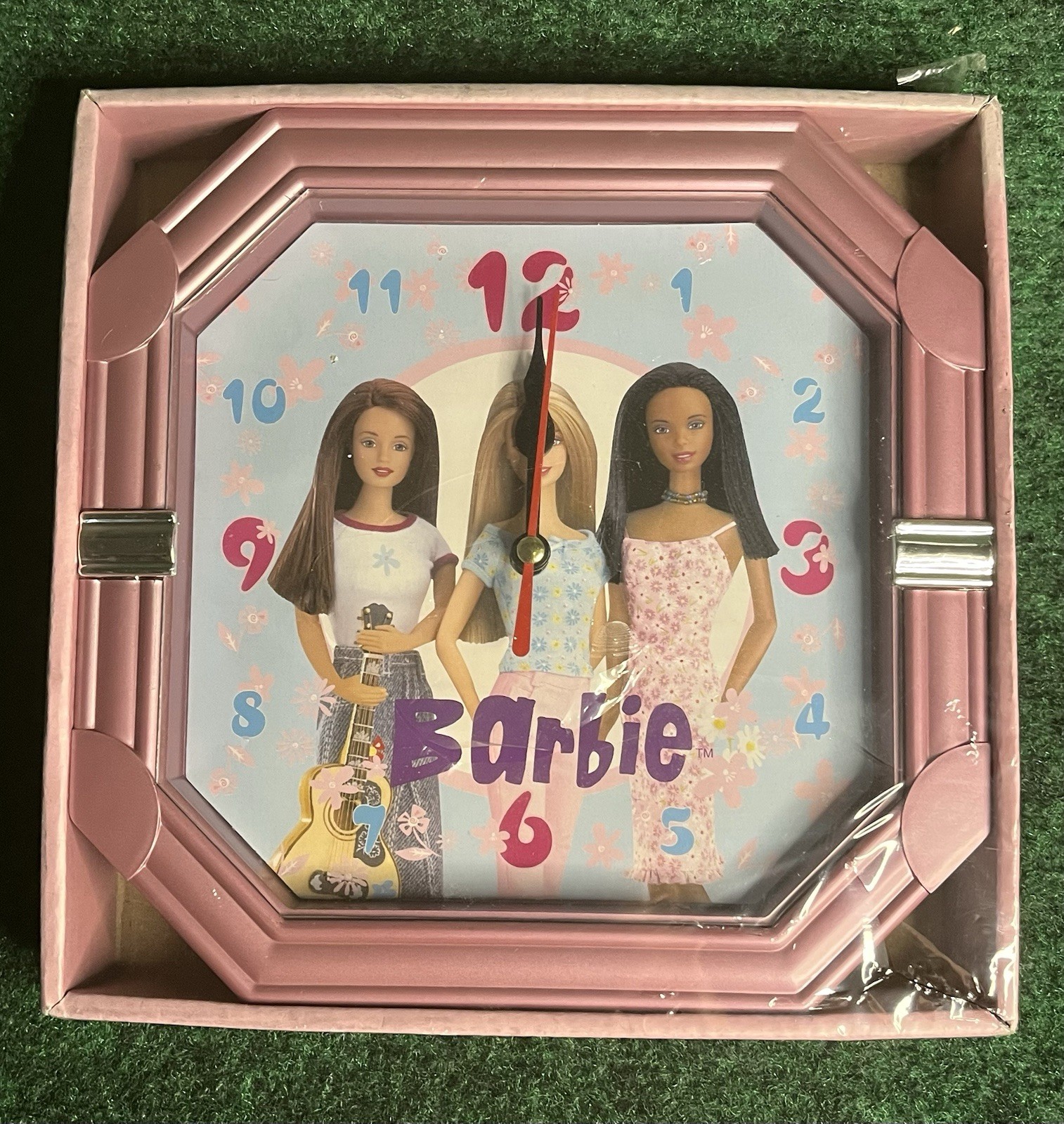 Vintage 2000s Barbie Pink Octagon Wall Clock Brand New in Box Mattel Y2K Retro