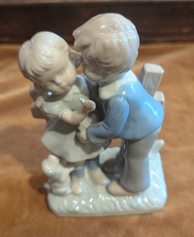 Vintage Porcelain Boy Girl Figurine w/ Dog Blue White 5.5\