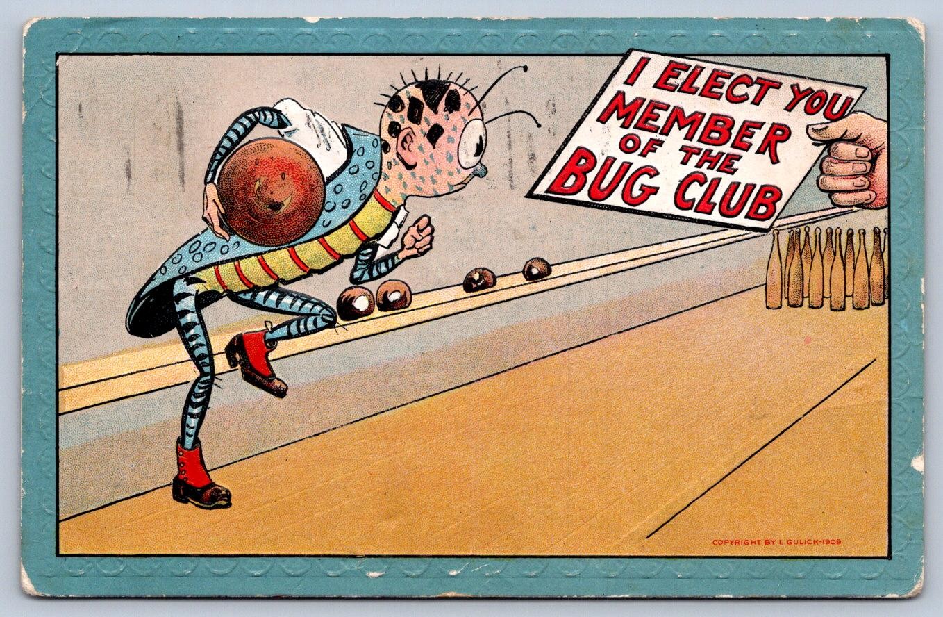 K59/ Interesting Postcard c1910 Insect Bowling Alley Bug Club Comic  171