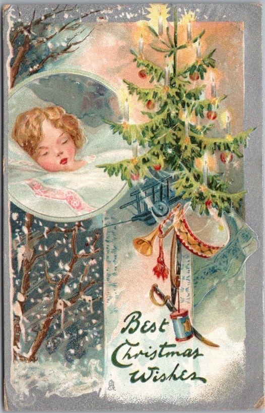 1909 CHRISTMAS Postcard Sleeping Girl / Xmas Tree & Toys - TUCK\'S Series 136
