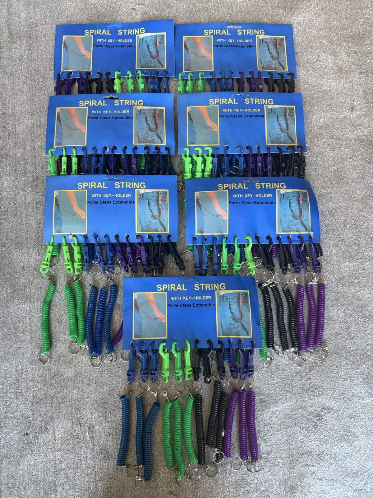 Vintage 80’s Spiral String 12pcs Key Holder Keychain Ring Lot of 7