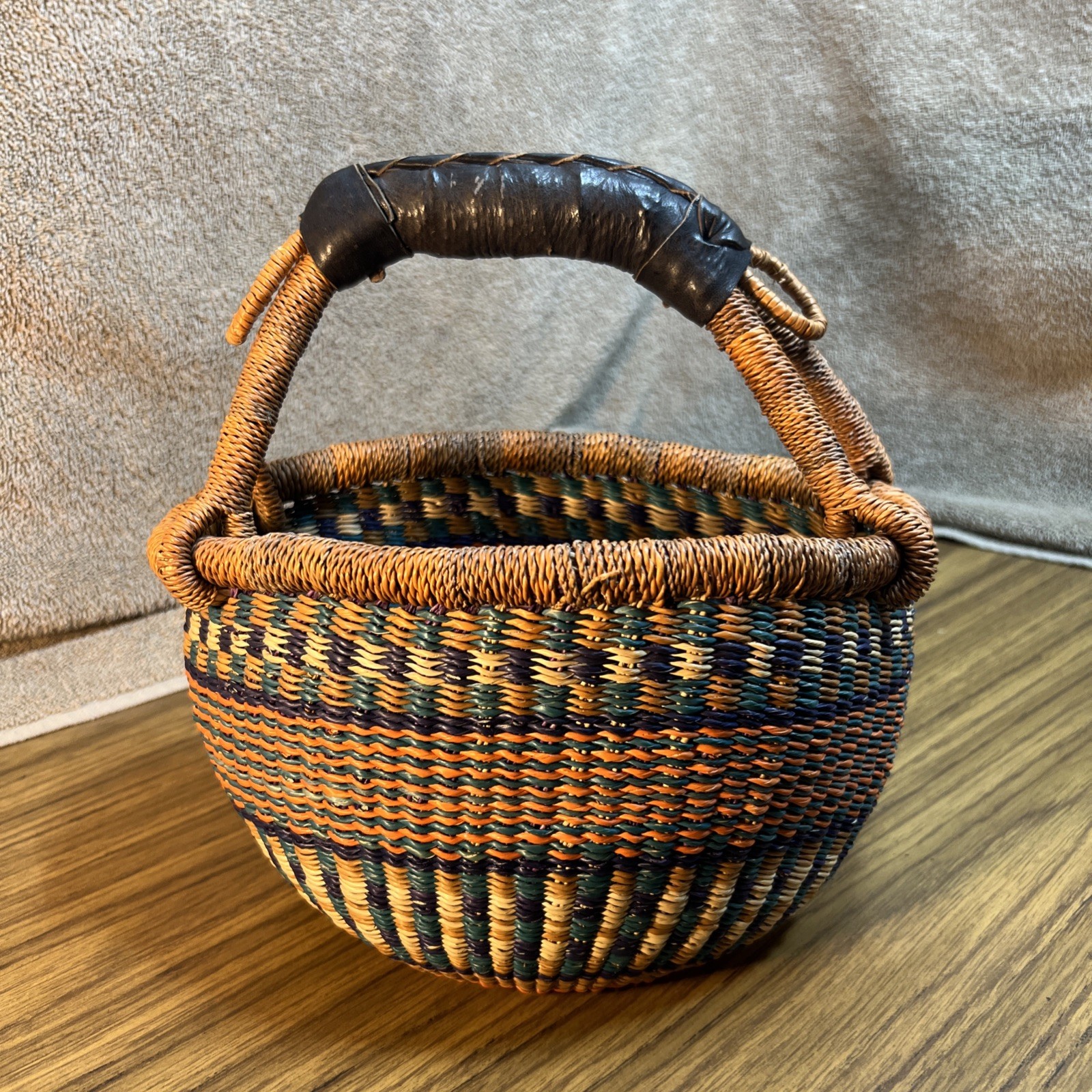Alaffia Handwoven African Basket Ghana Leather Handle Handmade Ownership History