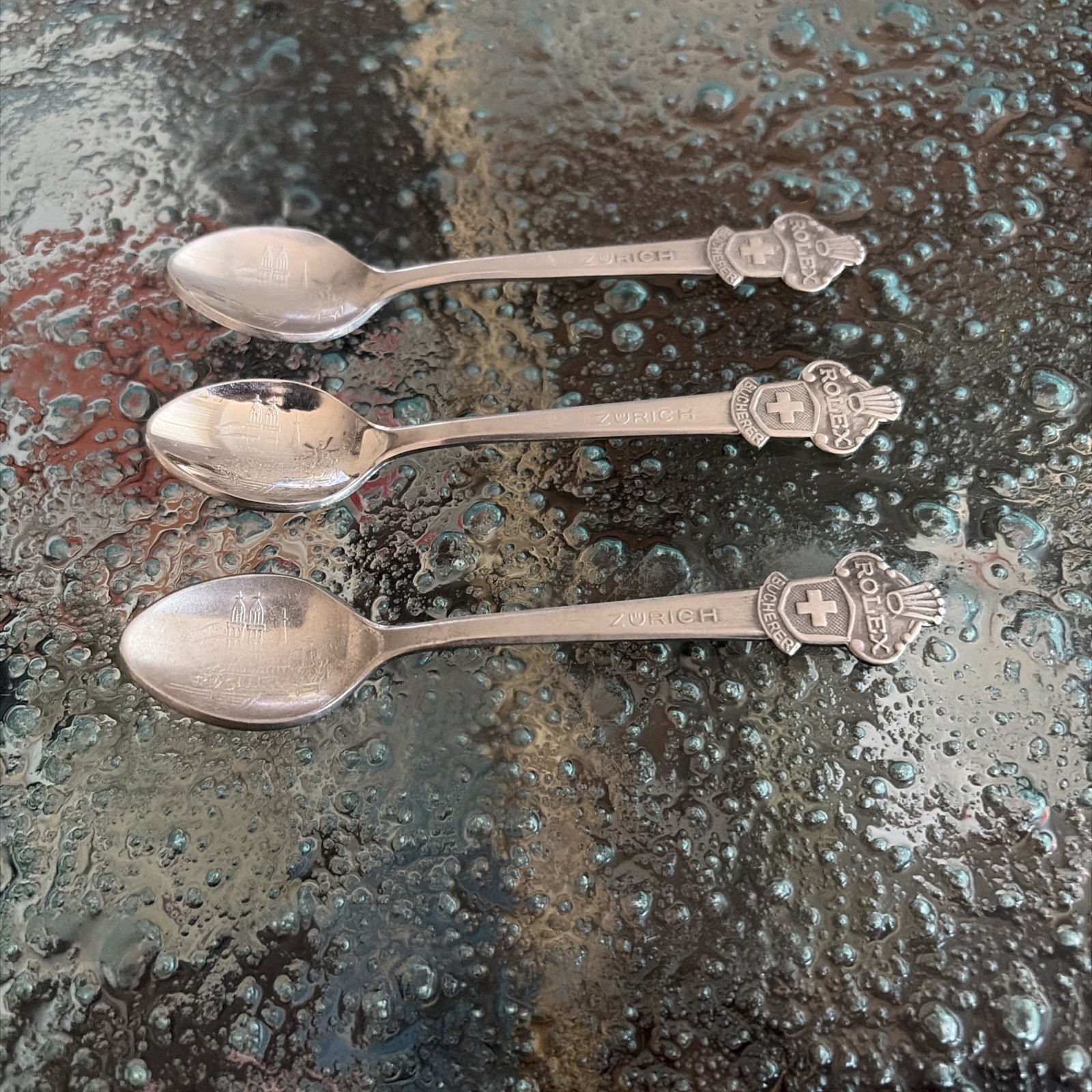 ROLEX BUCHERER OF SWITZERLAND CB SOUVENIR SPOONS LUCERNE LUGANO ZURICH 4 3/8\