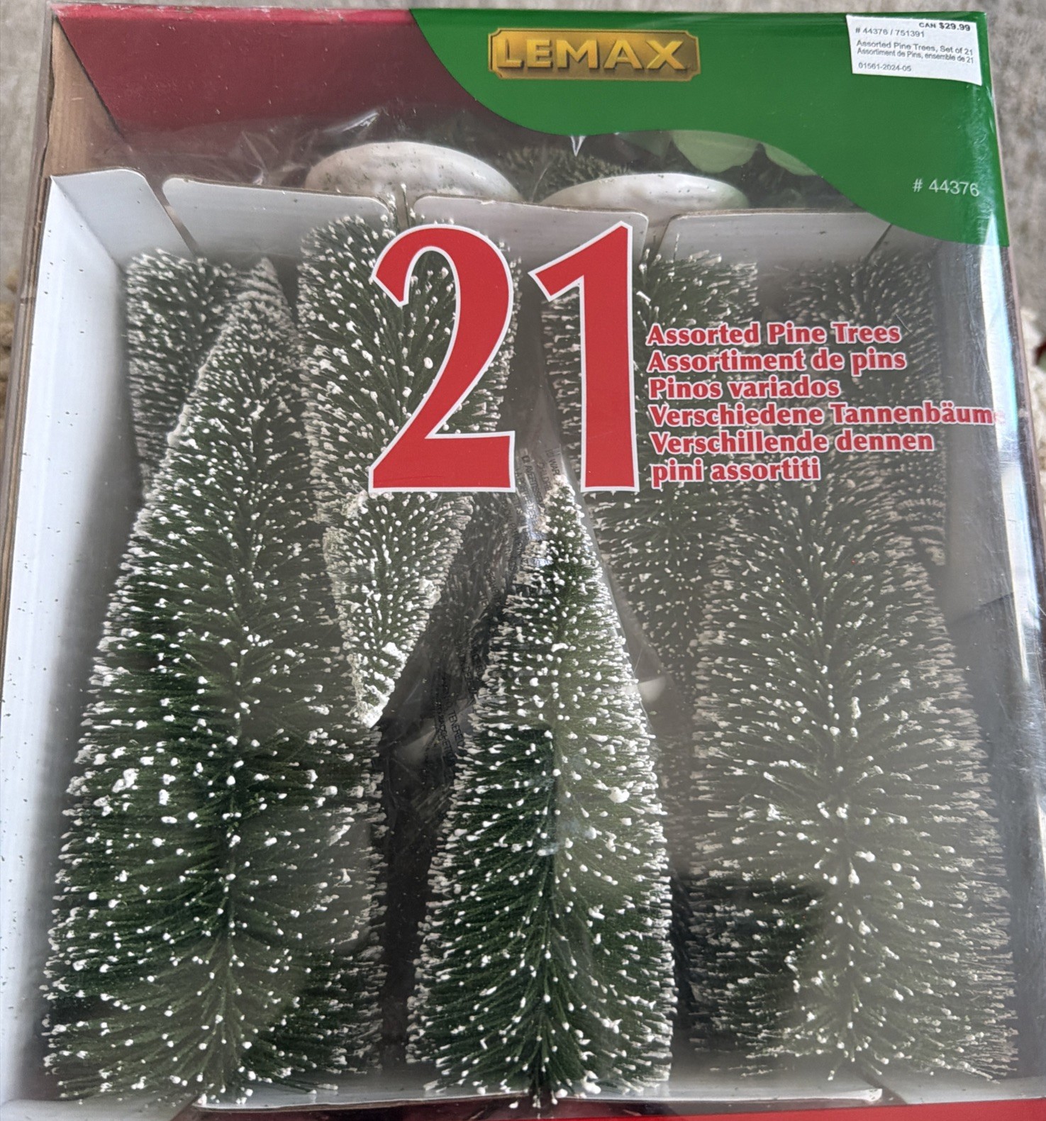21 Piece Assorted snowy Pine Tree Holiday Village Decor