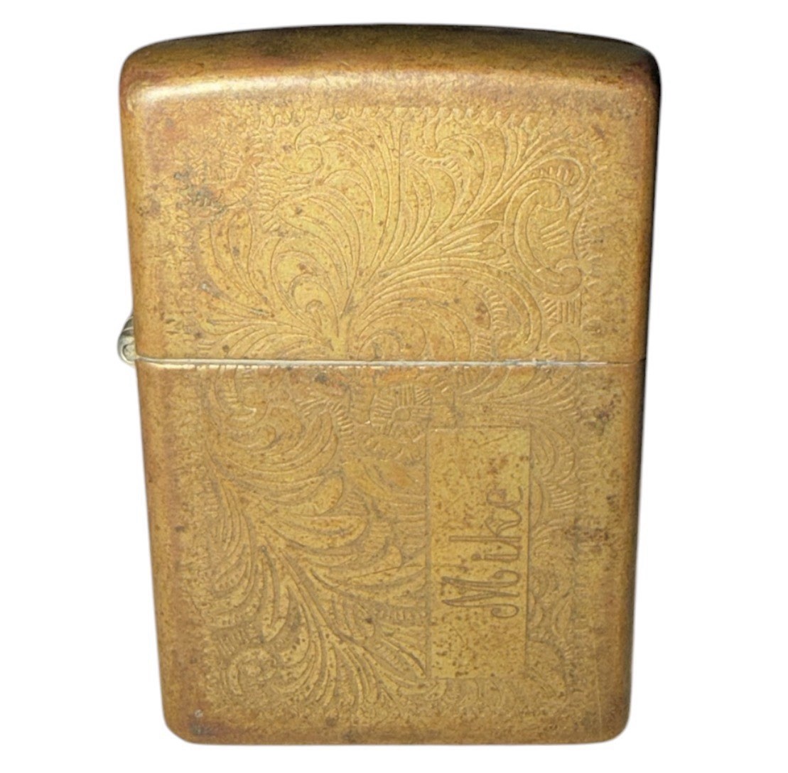 Vintage 1998 Zippo Solid Brass Venetian Lighter Engraved Mike April 1998 D XIV