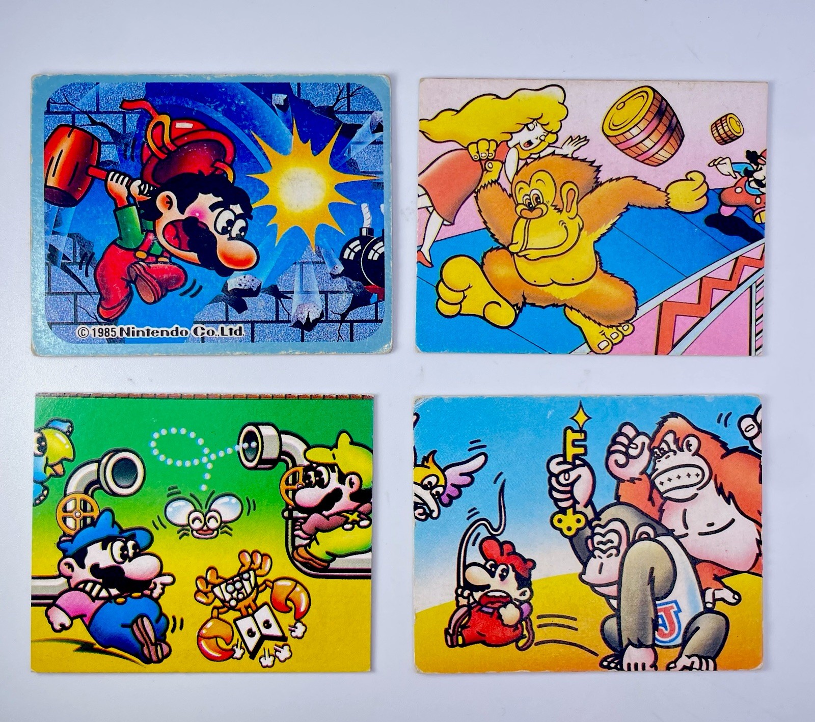 1985 Nintendo Famicom Vintage Menko Card 4pc Set Mario Bros Donkey Kong Jr AMADA