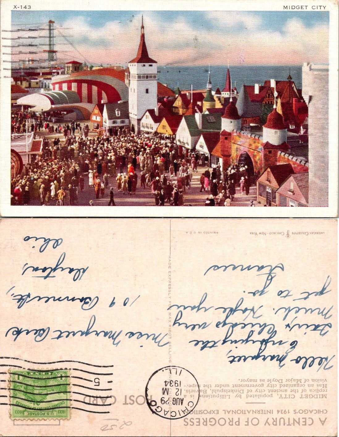 Century of Progress Midget City Postcard Chicago Worlds Fair 1934 Vintage