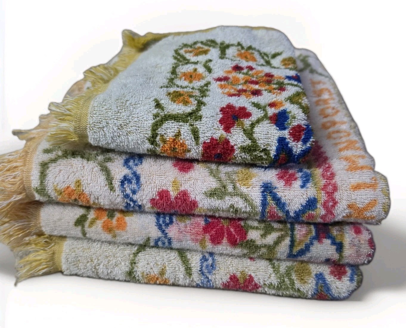 Vintage x4 Fieldcrest Alphabet Sampler Towels 100% Cotton Cottagecore Dutch Soft