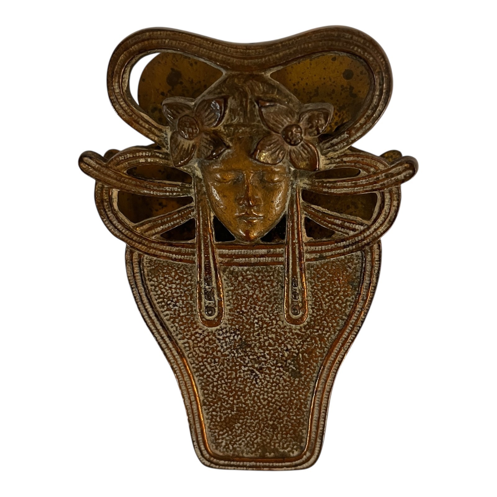 Antique JUDD CAST IRON Art Deco Woman face Flowers PAPER LETTER DESK CLIP #5180