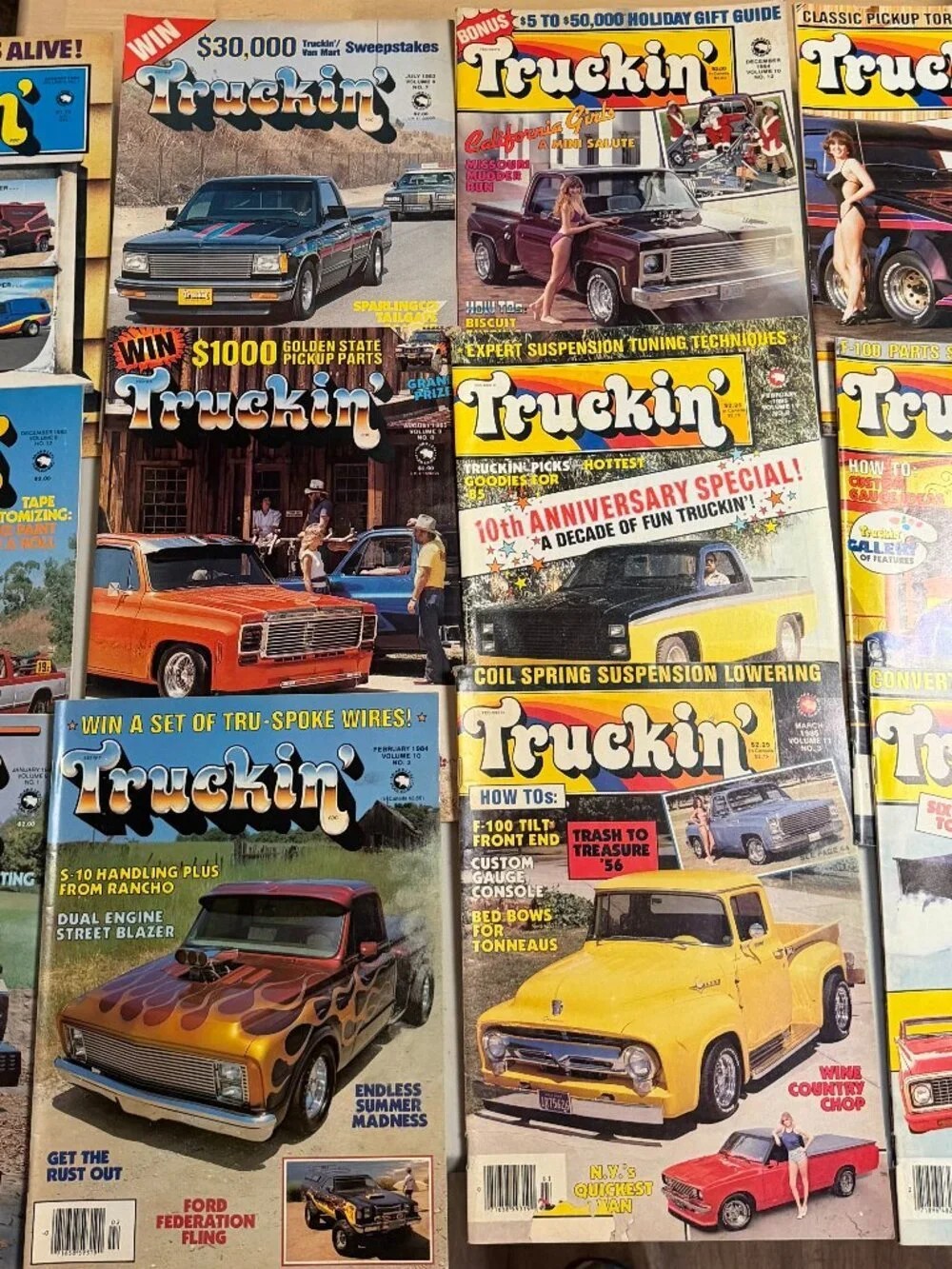 Lot of 12 Vintage 1980s Truckin\' Automotive Magazine Bundle Custom Pickups Vans