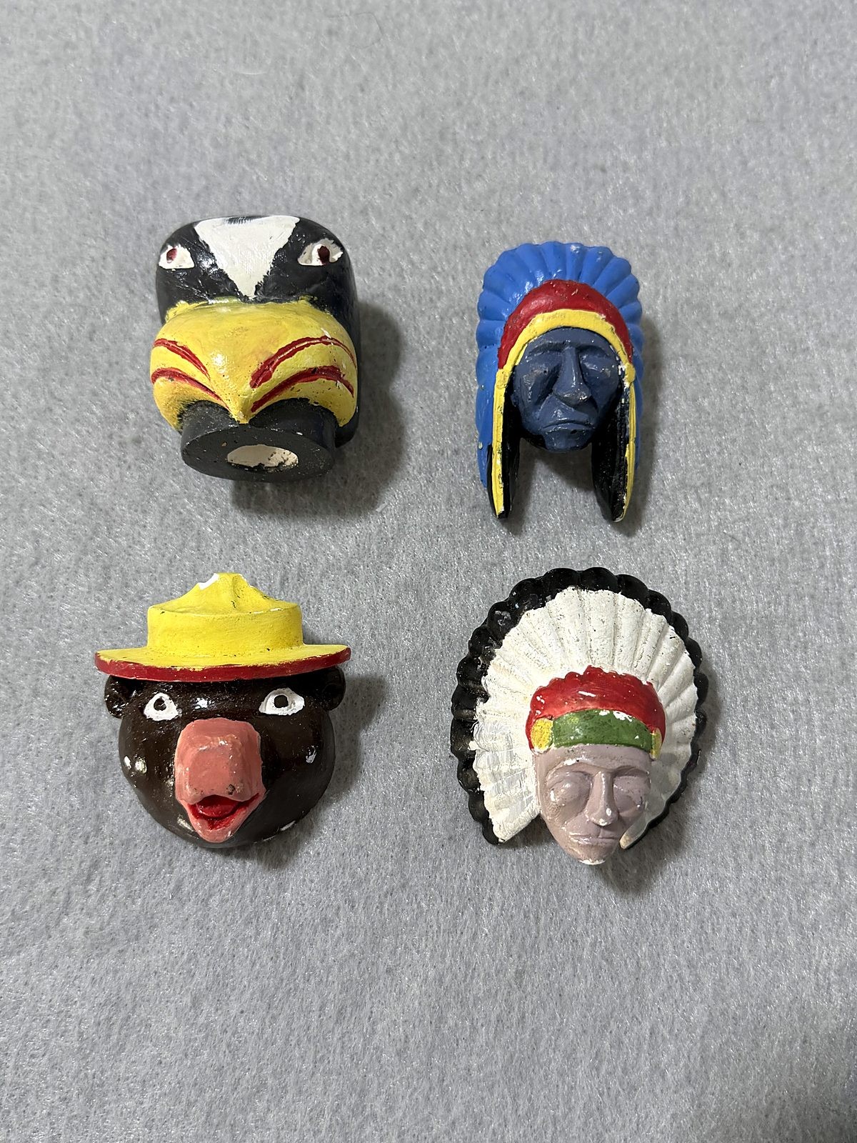 Vintage Boy Scout Neckerchief Slides Lot of 4 Hand Painted Chief Headdress Bird