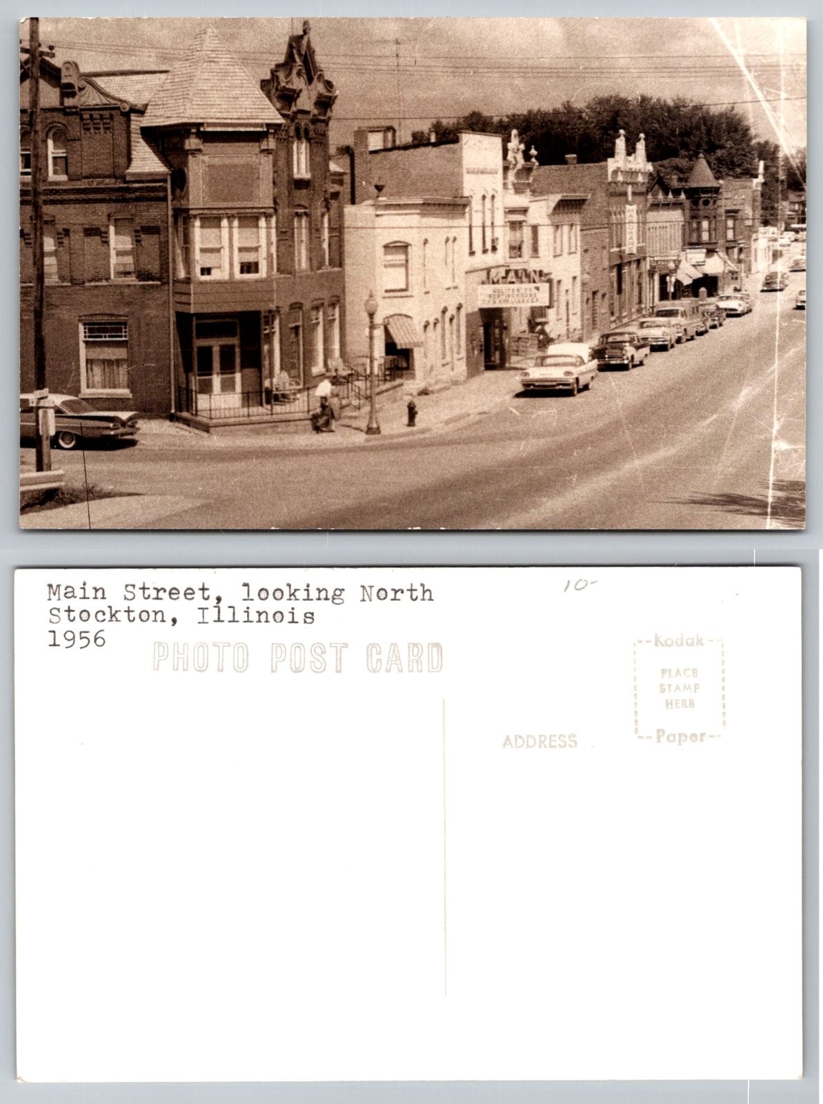 Standard Main Street Stockton Illinois Cars Postcard