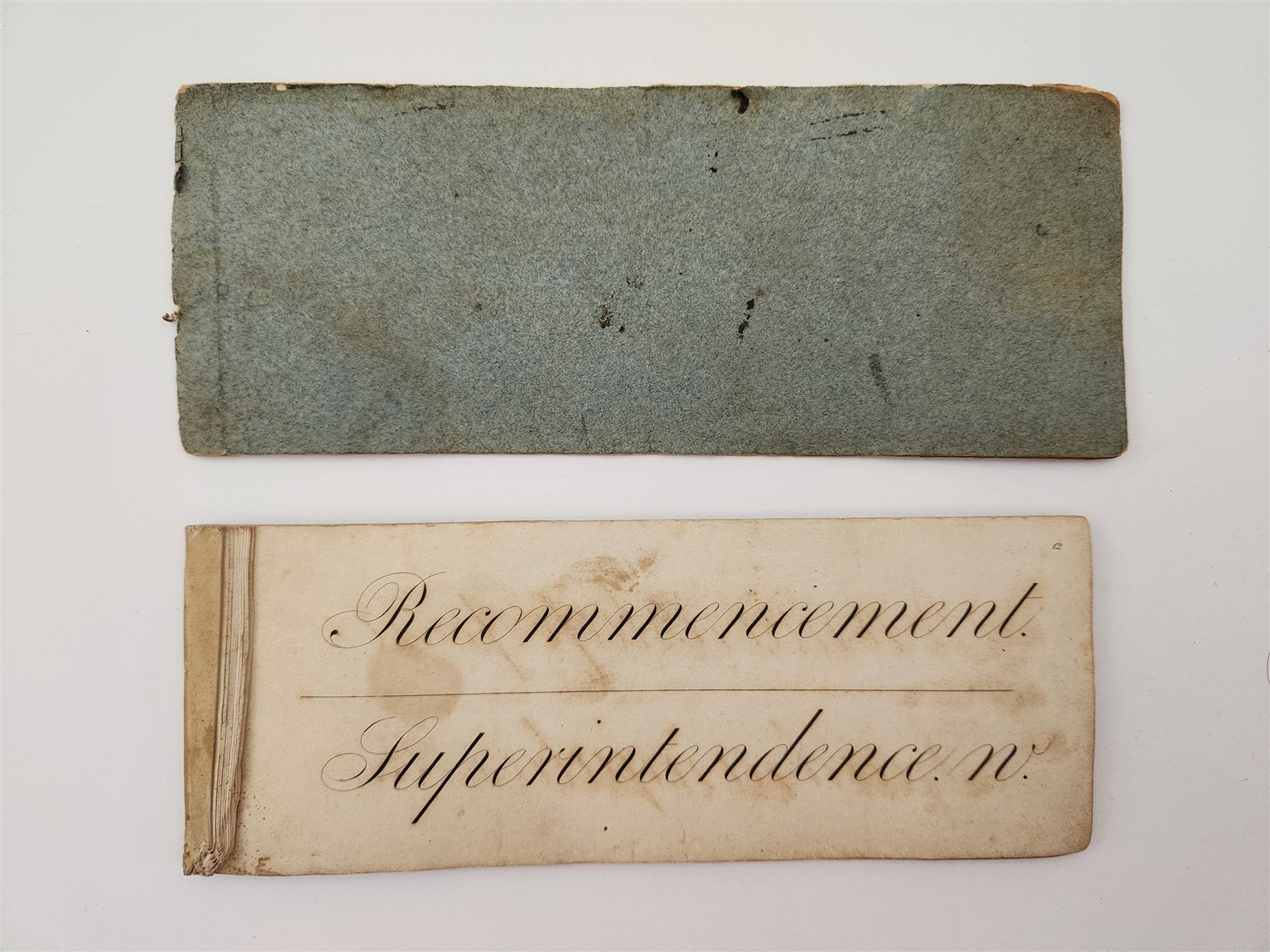 c1840 antique PENMANSHIP ALPHABET CALLIGRAPHY lot 2 partial books whipple