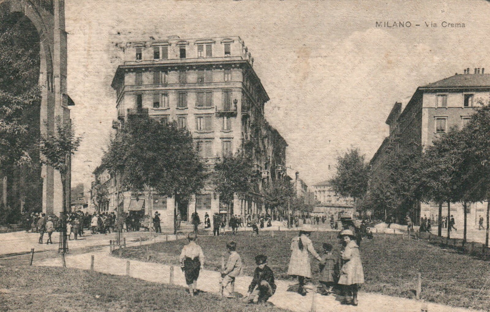 MILAN Via Crema gardens panorama RARE Cartoon Postcard