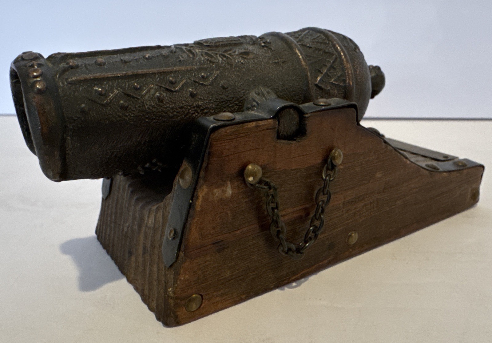 Cannon Spanish Mortero Plaza Desk Top Siglo XVI Metal Wood Collectible Vintage
