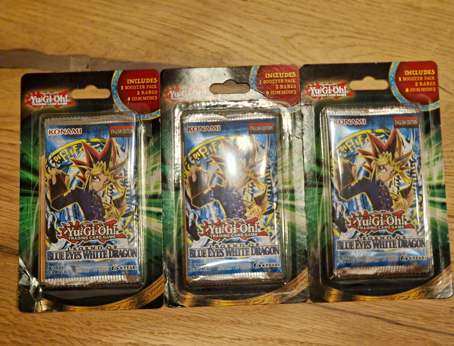3x Yu-Gi-Oh Blue-Eyes White Dragon Blister CIB Sealed English Booster Konami
