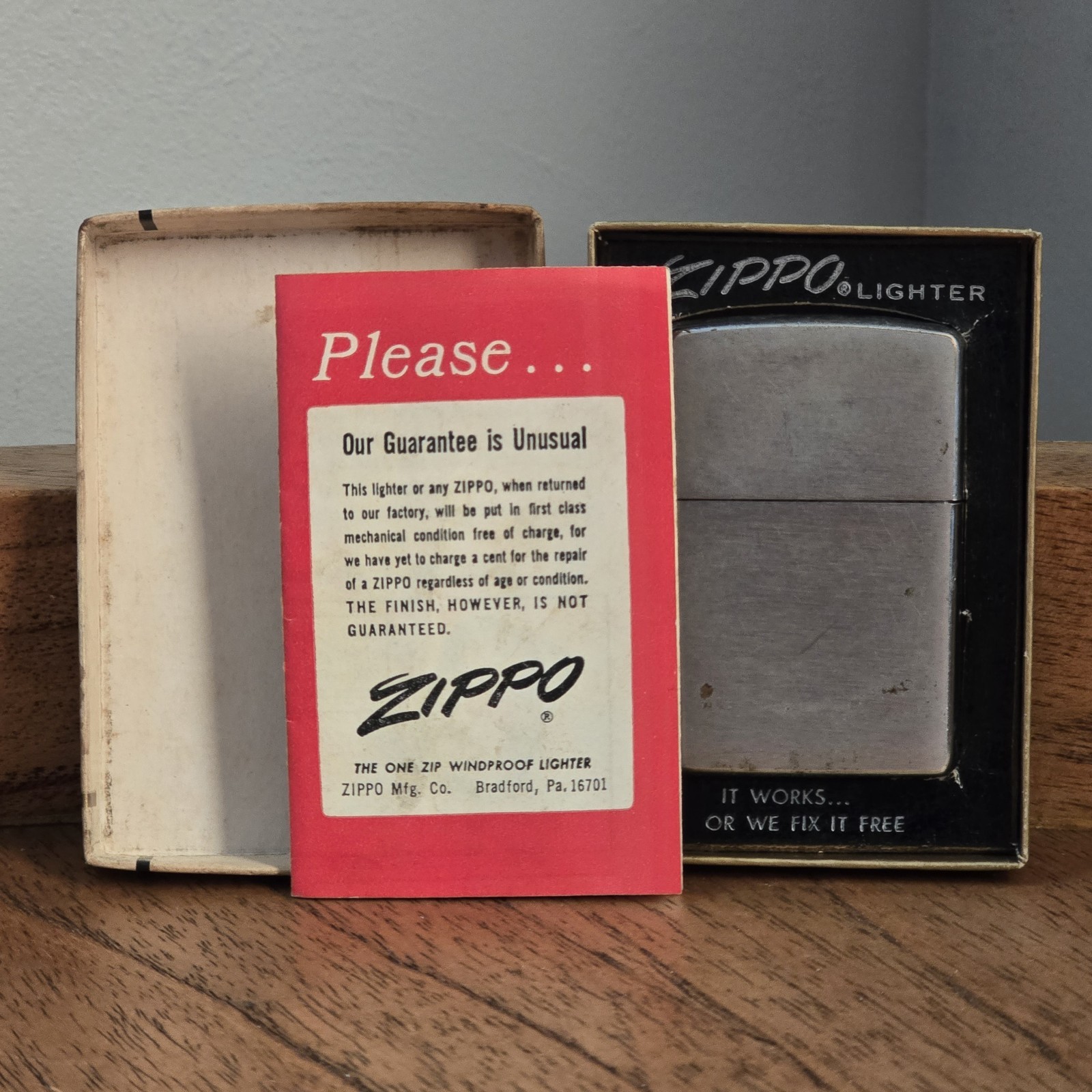 Zippo Lighter No. 200 Brush Finish with Original Box 1972 70s