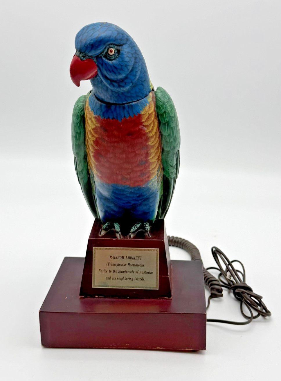 Vintage Telemania Wooden Landline Phone Australia RAINBOW LORIKEET Bird Parrot