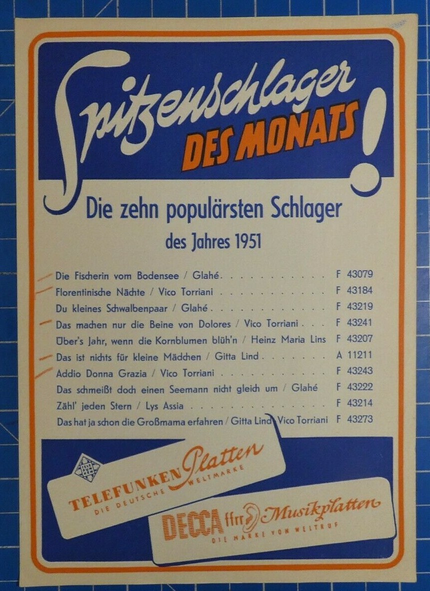 Telefunken Decca The Ten Most Popular Hits of 1951 H1599