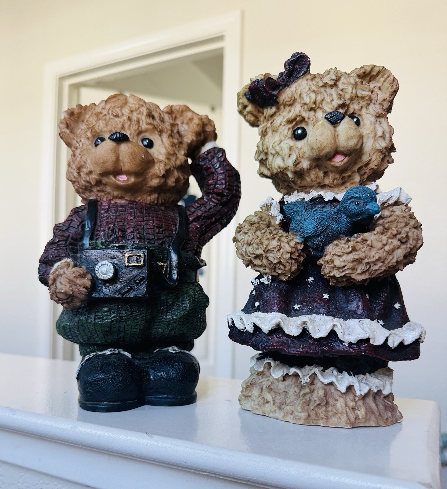 Vintage World Bazaars Resin Teddy Bear Piggy Banks Pair Boy Girl Matching Set 
