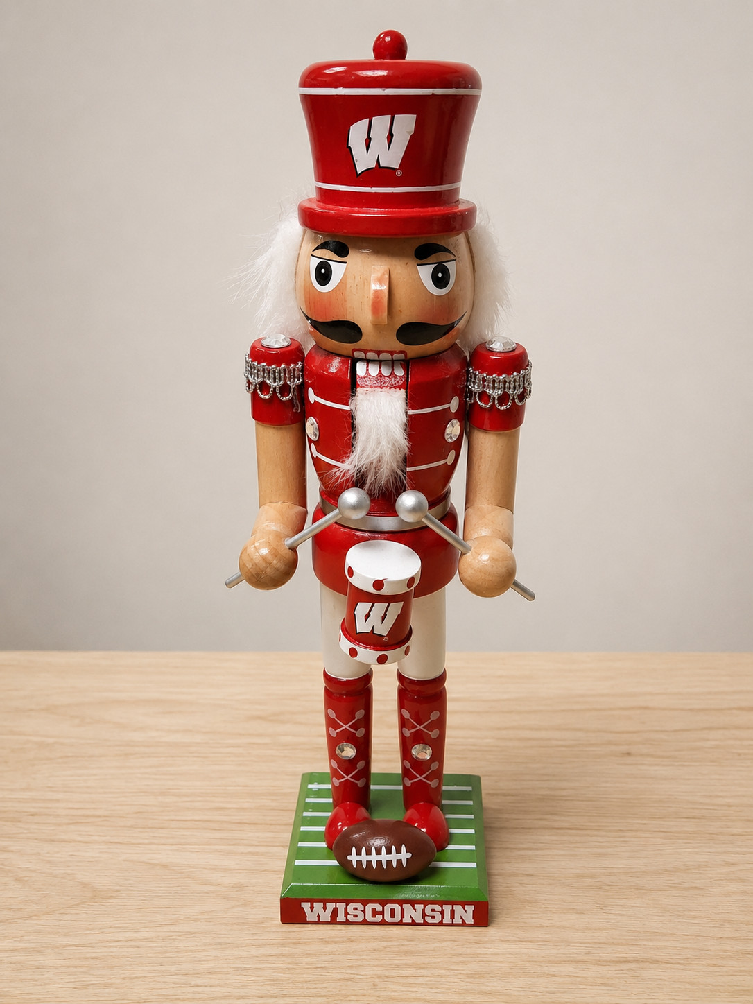 Wisconsin Badgers Football Drummer Nutcracker Wooden College Sports Decor