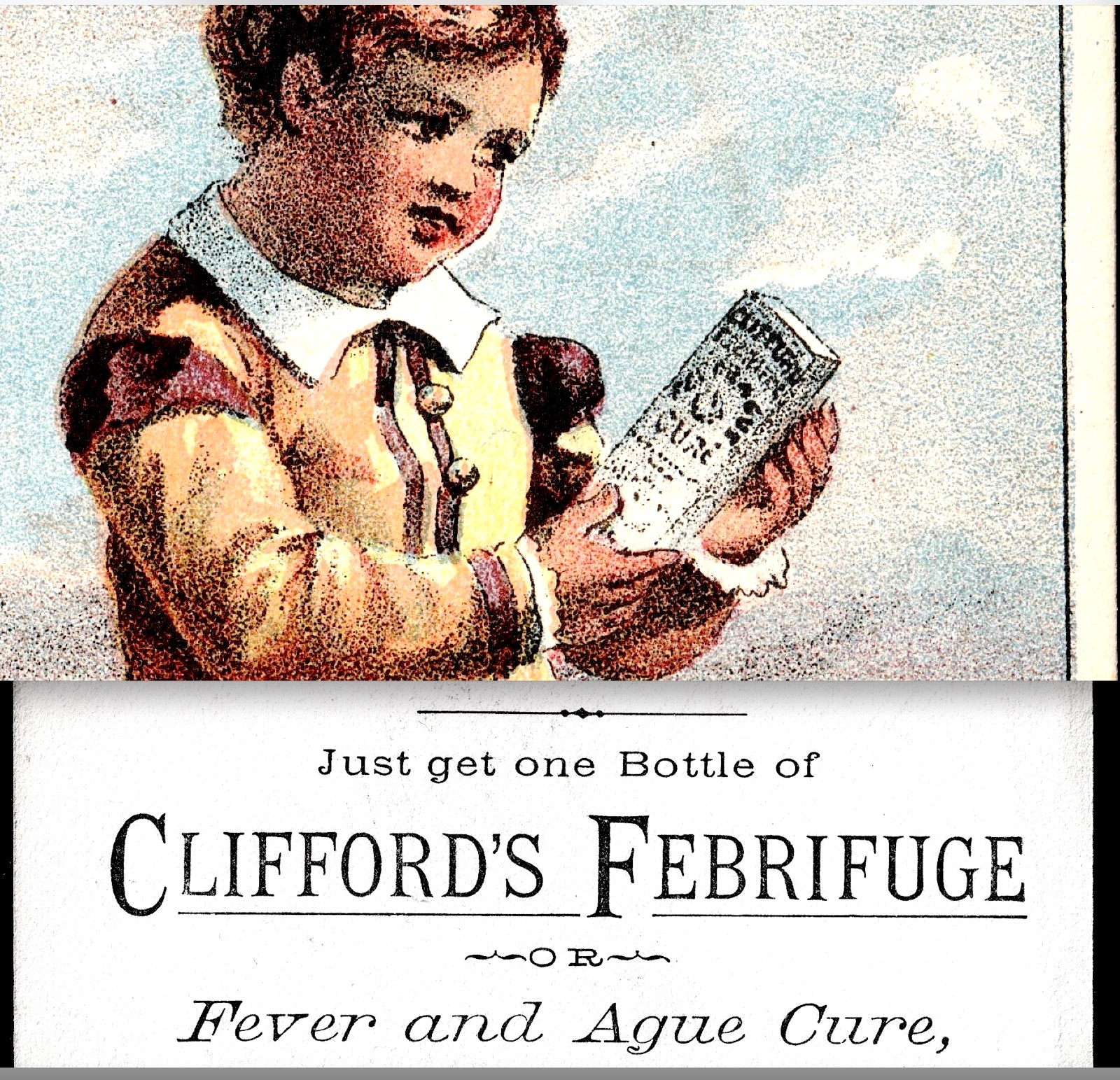 Cliffords Fever Ague Chill Cure Febrifuge Victorian Advertising Trade Card j.US