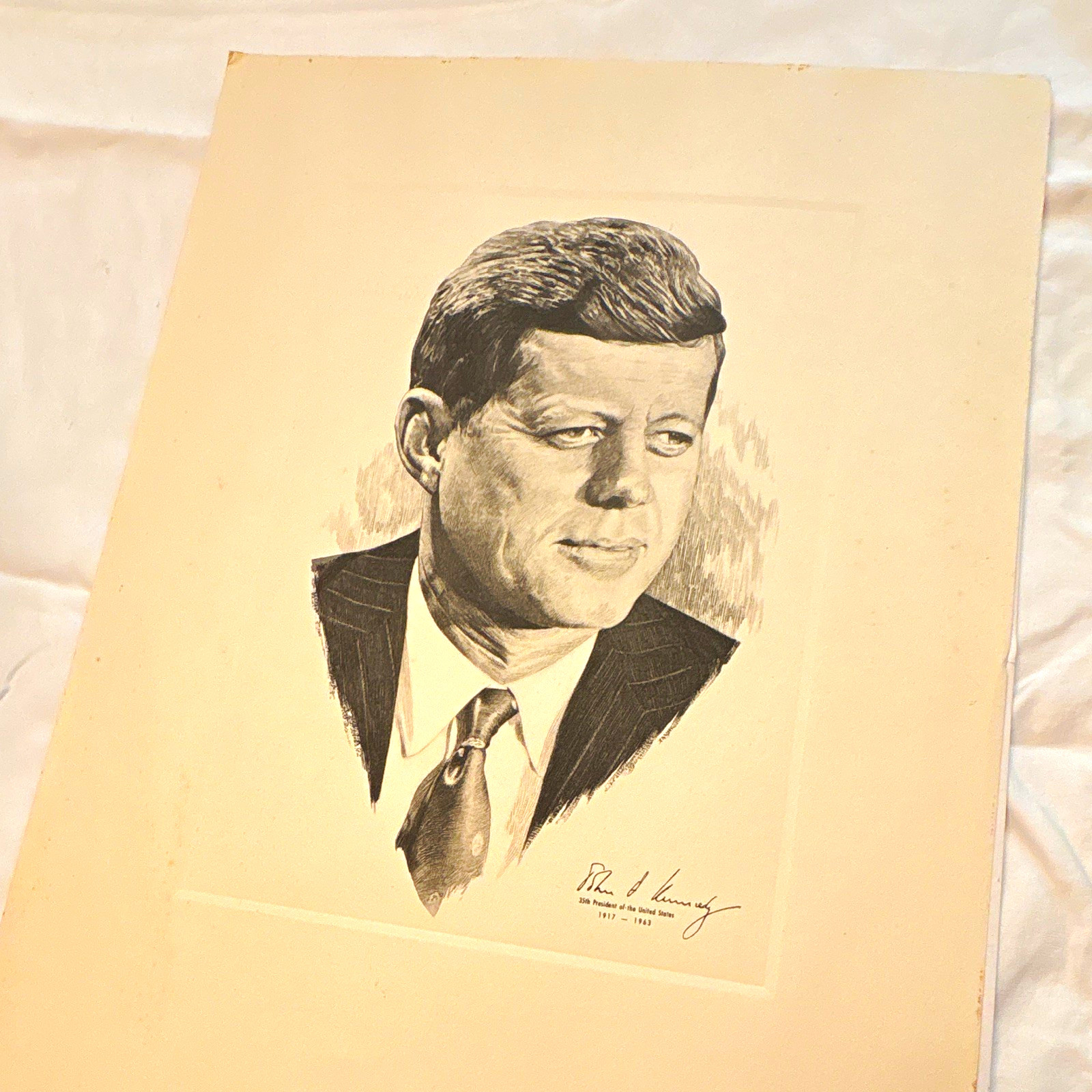 John F. Kennedy Portrait Print on Paper with Printed Signature, U.S. 1961-63