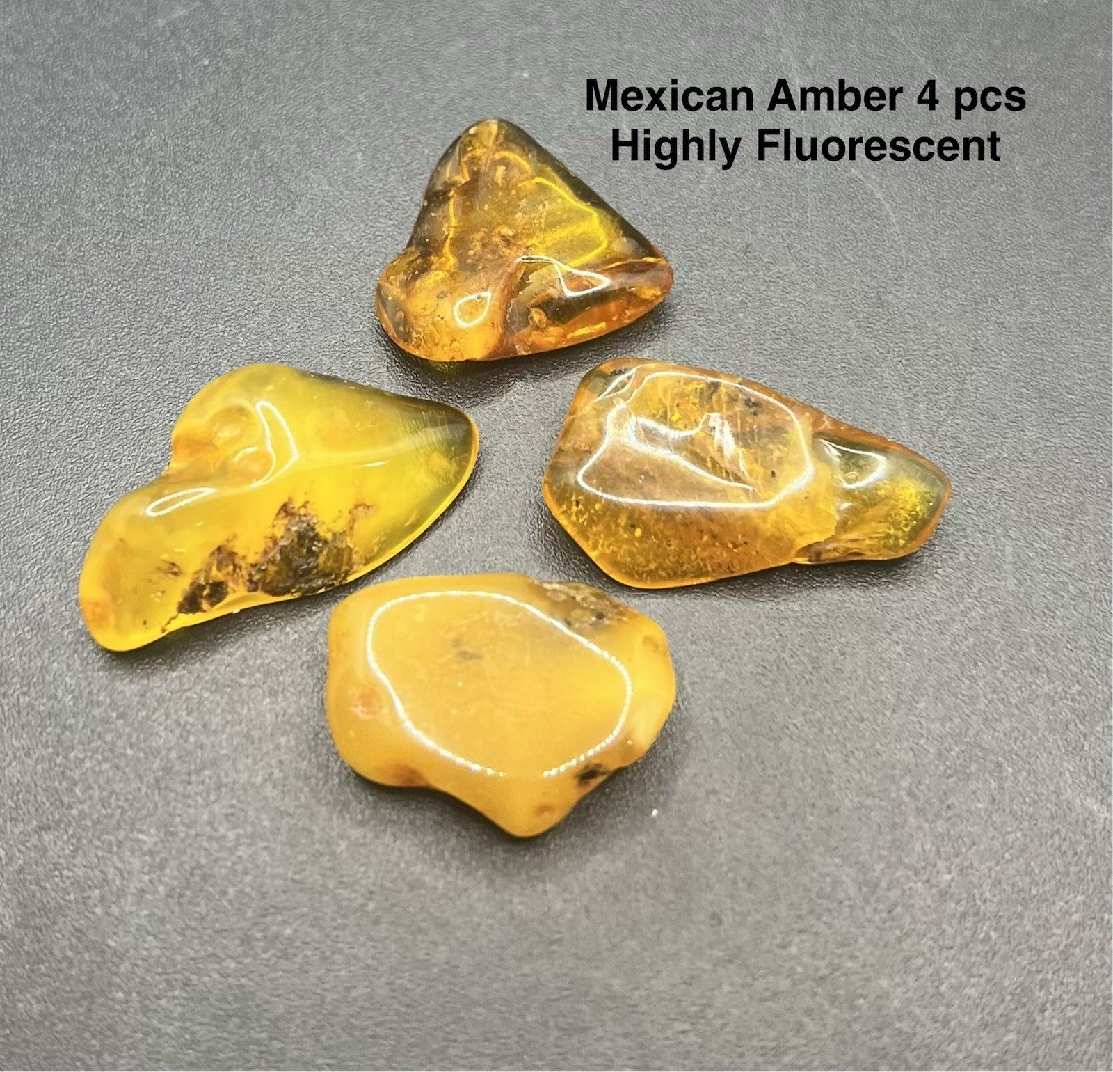 Mexican Genuine Amber 4 pcs 7.4g Total  AUTHENTIC  - Highly Fluorescent