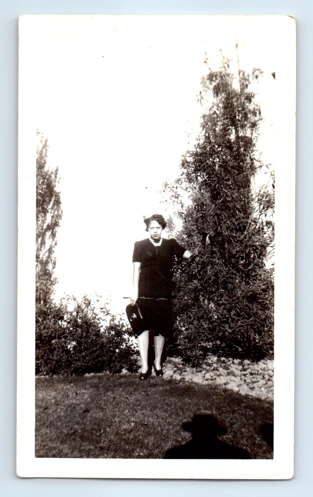Old Vintage Photo SOLO LEGGY WOMAN STANDING OUTSIDE SPY SHADOW SNAPSHOT PICTURE