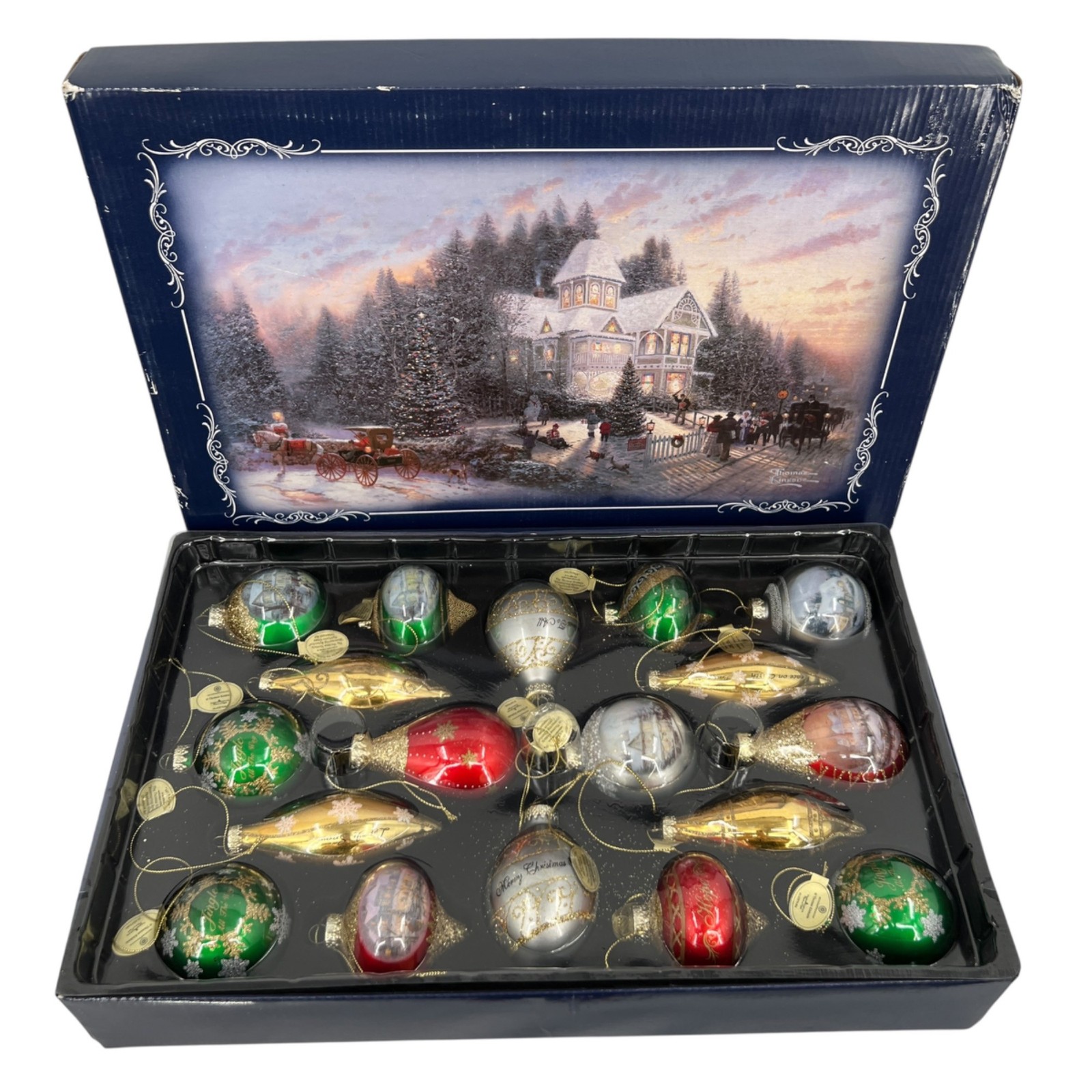 Bradford Exchange Thomas Kinkade Light Up the Season Christmas Ornament 18 Set 