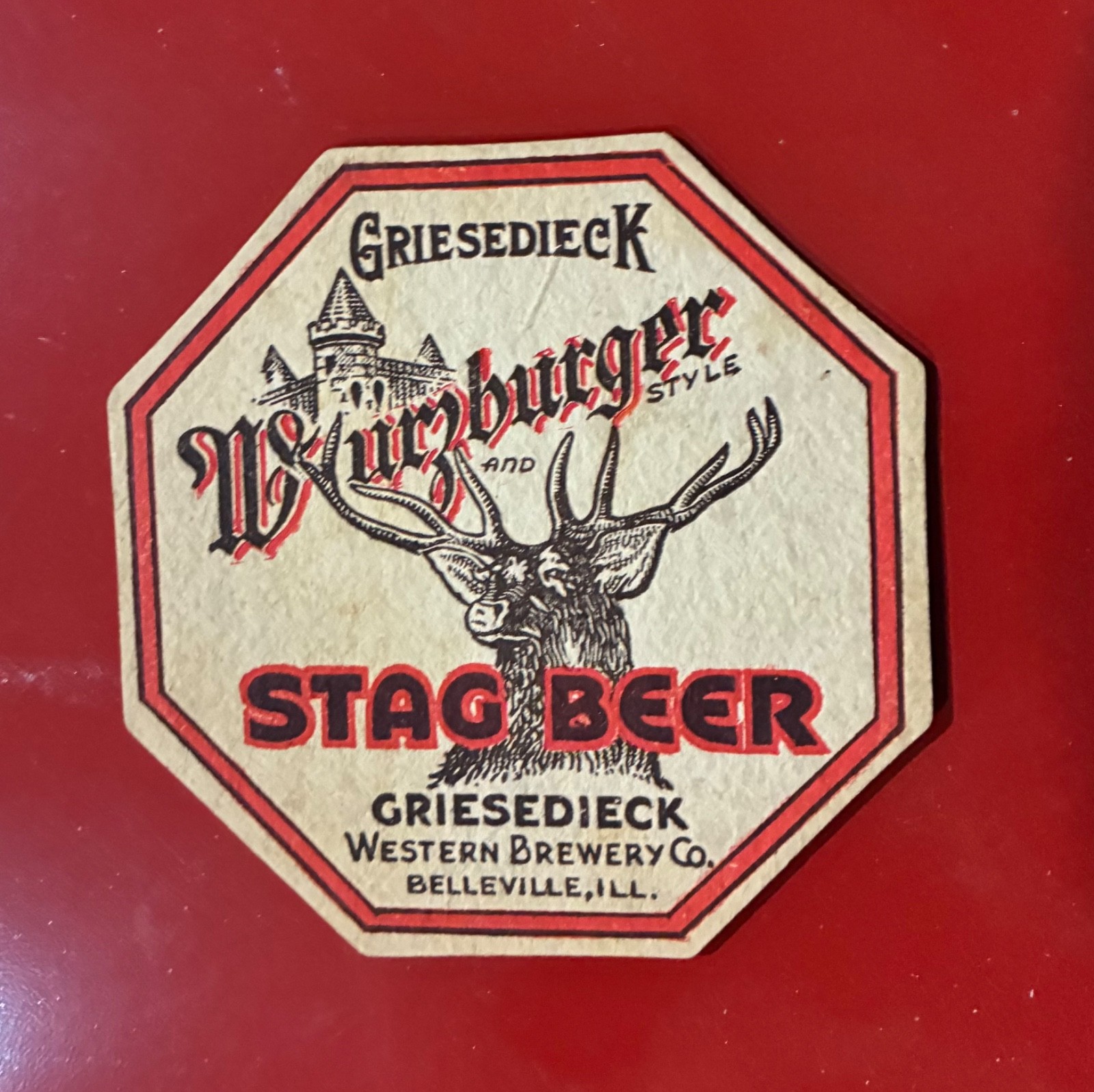 Extremely rare mid 1930's Octagonal beer coaster;  Griesidieck Western Brew Co