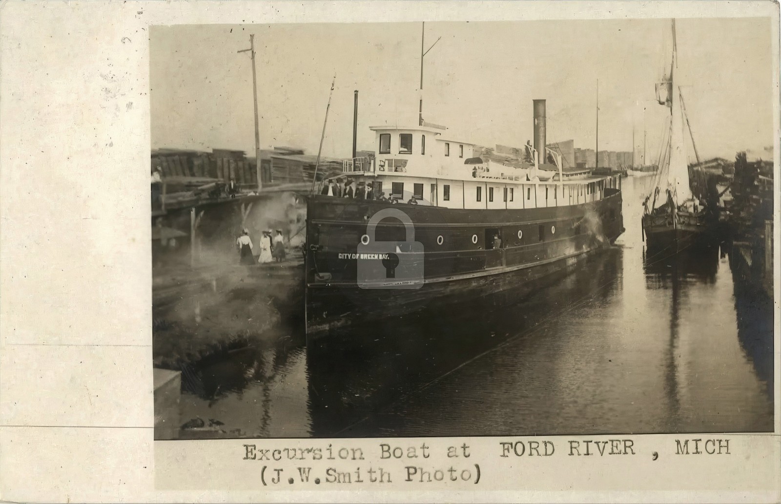 Great Lakes Passenger Steamer Ship City of Green Bay Ford River RPPC COPY