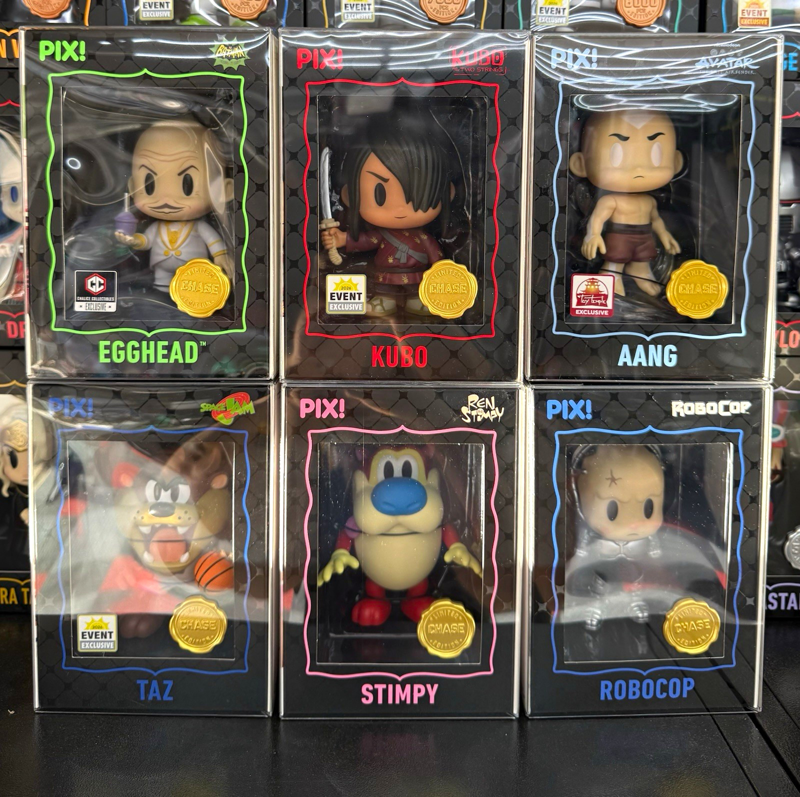 Thrilljoy PIX Chase Lot of 6 Egghead Kubo Aang Taz Stimpy Robocop with protector