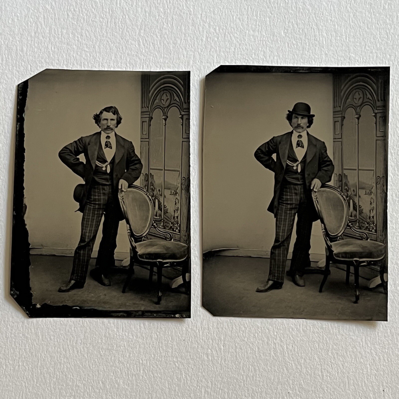 Antique Tintype Photograph Dapper Charming Handsome Man Hat On Hat Off Must See