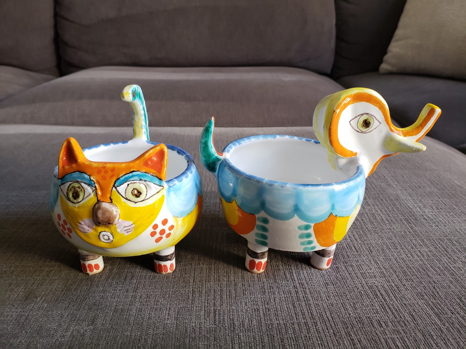 Vintage DeSimone Italy Cat And Elephant Pottery Italian Handpainted Ceramic RARE