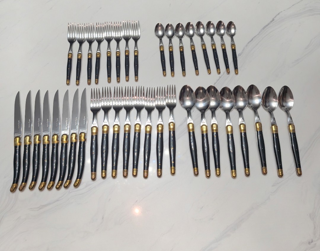 Vintage Jean Dubost Laguiole France 40-Pc Flatware Set • Rare Brass Accents •