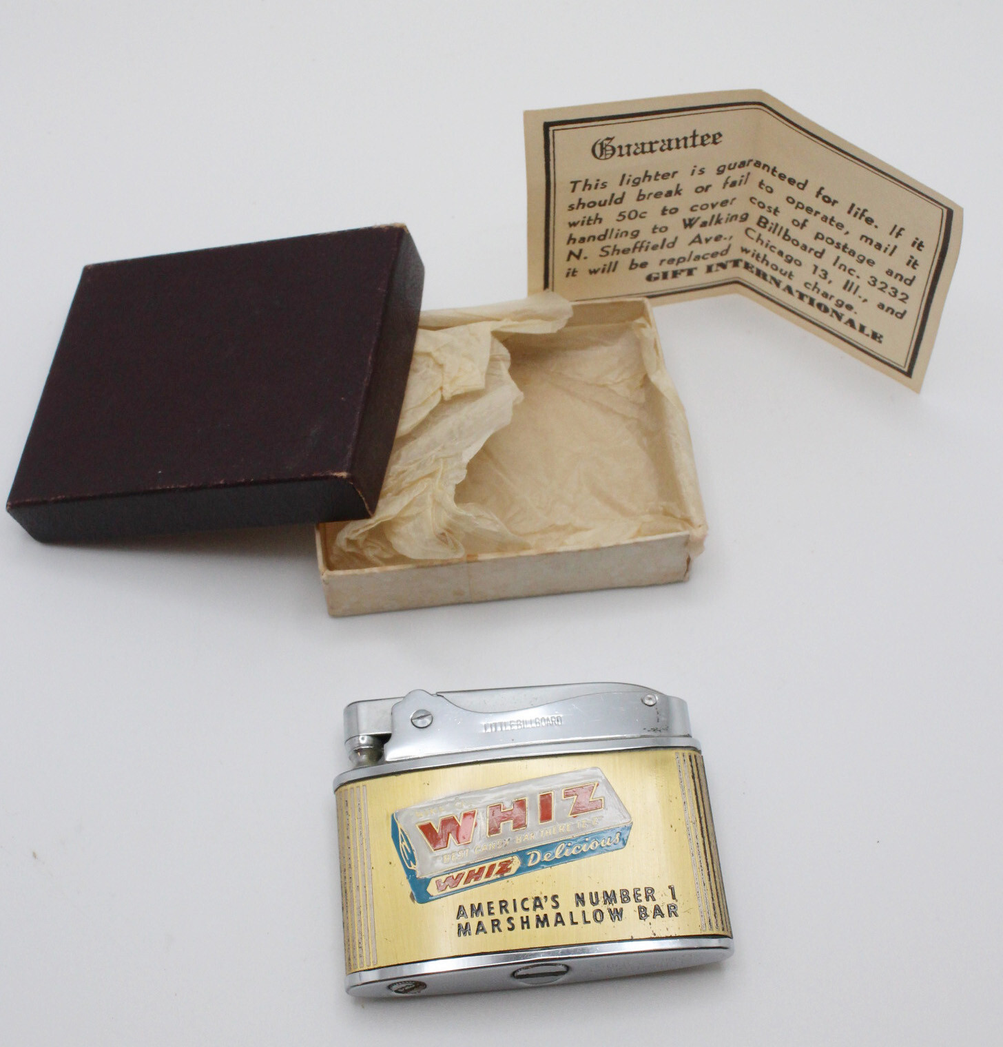 1950's Vintage Little Billboard Ad Auto Lighter Whiz Candy Marshmallow Bar