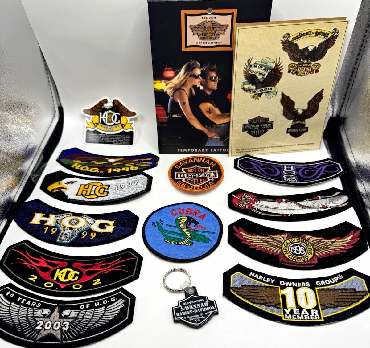 Vintage Harley Davidson H.O.G. Patch & Pin Lot 1996-2004 Savannah GA Tattoos