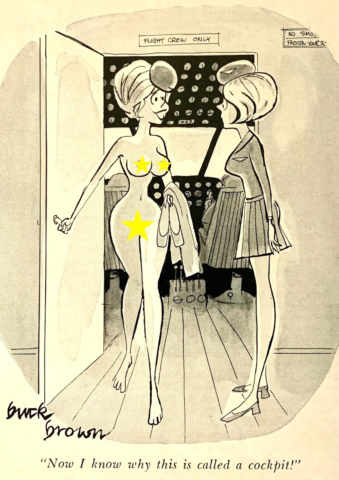 Playboy cartoon - THAT's why it's called a cockpit - 1974 - FRAMED - .