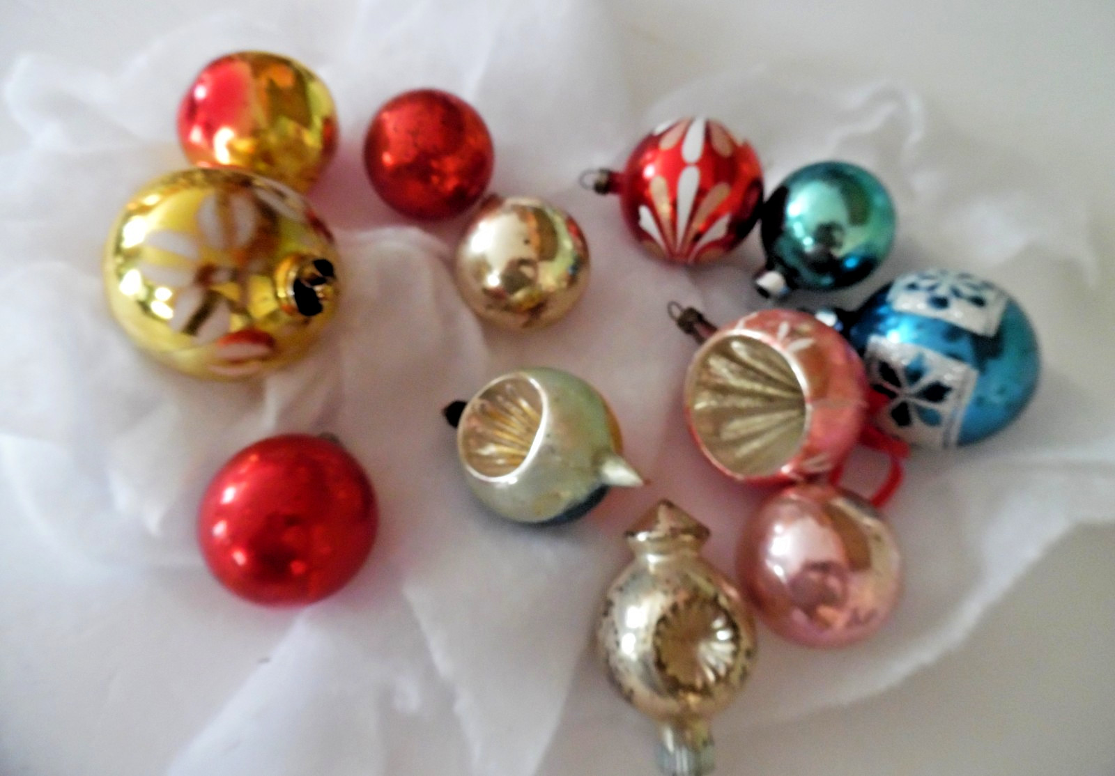 Vintage Christmas Glass Ornaments/1 plastic, Assorted Sizes Lot Of 12