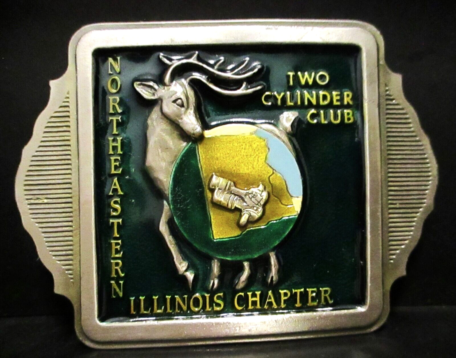 John Deere Two Cylinder Tractor Club Belt Buckle Northeastern IL Chapt Deer Logo